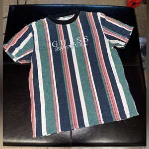 Men’s multicolored striped guess t shirt tee shirt size medium